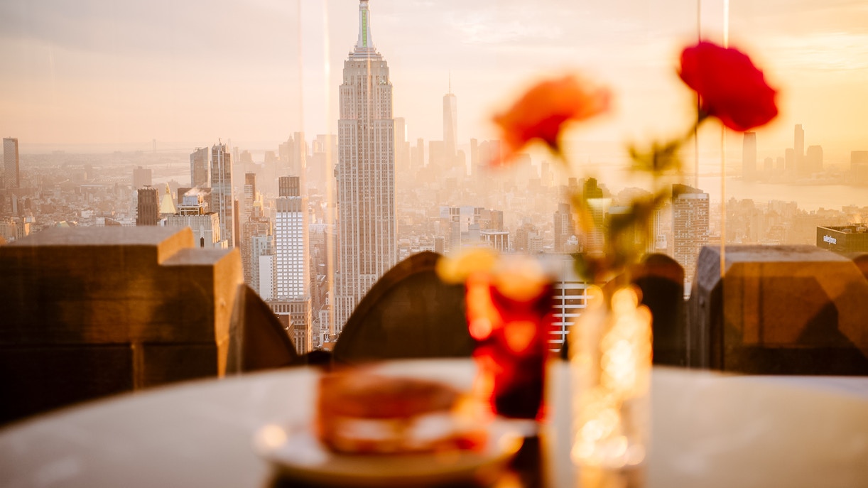 View of the Empire State Building from The Weather Room cafe at Rockefeller Center.