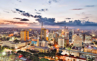 Nairobi cityscape at dusk, showcasing urban skyline near Bomas of Kenya Cultural Experience.