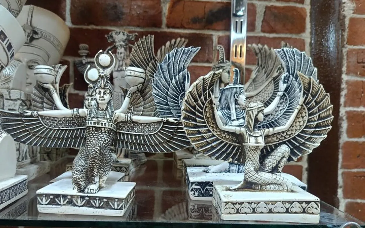 Ancient Egyptian figurines on display during a shopping trip in Hurghada.