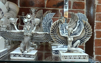 Ancient Egyptian figurines on display during a shopping trip in Hurghada.