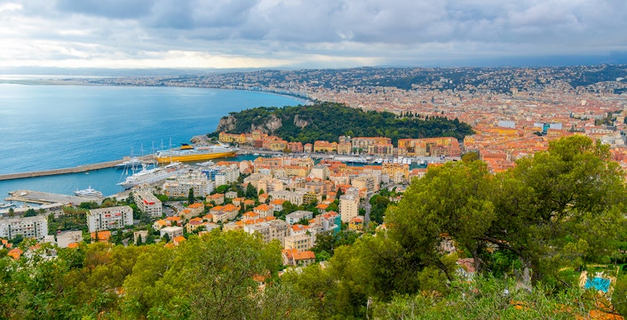 View of Nice and the French Riviera coastline from Mount Boron.