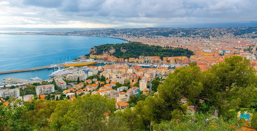 View of Nice and the French Riviera coastline from Mount Boron.