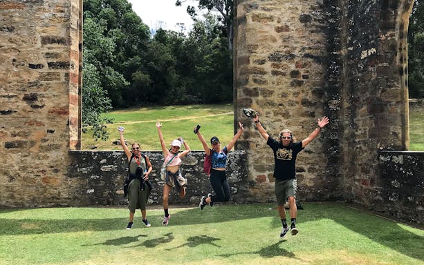 Tourists at the preserved ruins at Port Arthur Historic Site.