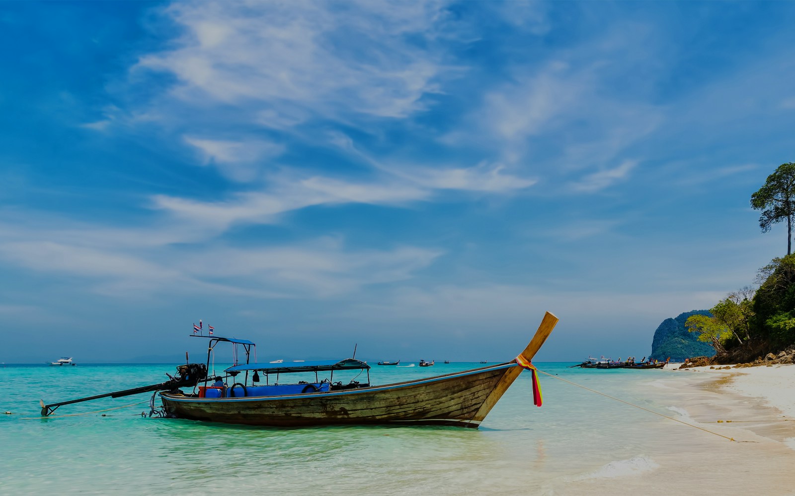 Long Tail Boat anchored in Bamboo Island