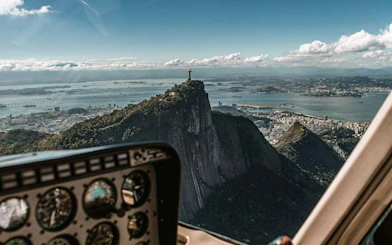 Christ the Redeemer view from helicopter over Rio de Janeiro during VIP tour.
