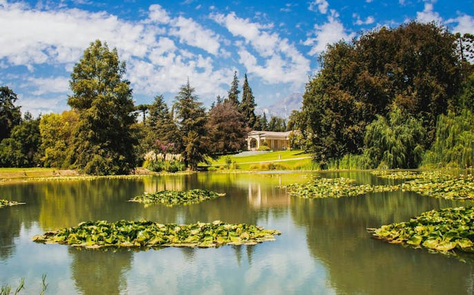 Viña Concha y Toro estate with pond and gardens in Santiago, Chile.