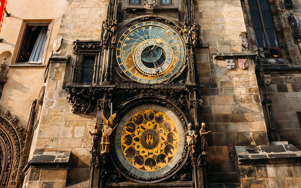 Astronomical clock on the Old Town Hall tower in Prague.