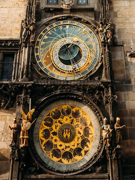 Astronomical clock on the Old Town Hall tower in Prague.
