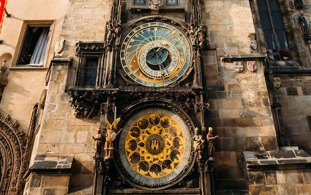 Astronomical clock on the Old Town Hall tower in Prague.