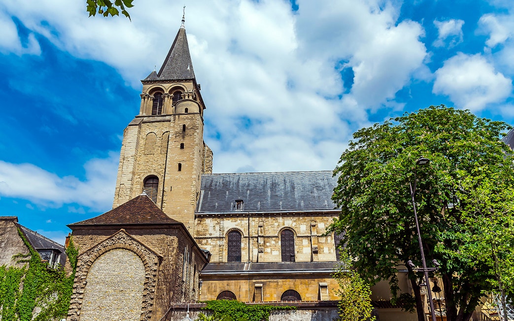 Church of Saint Germain des Prés with its historic bell tower in Paris.