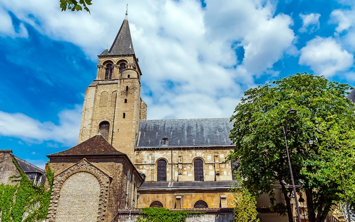 Church of Saint Germain des Prés with its historic bell tower in Paris.