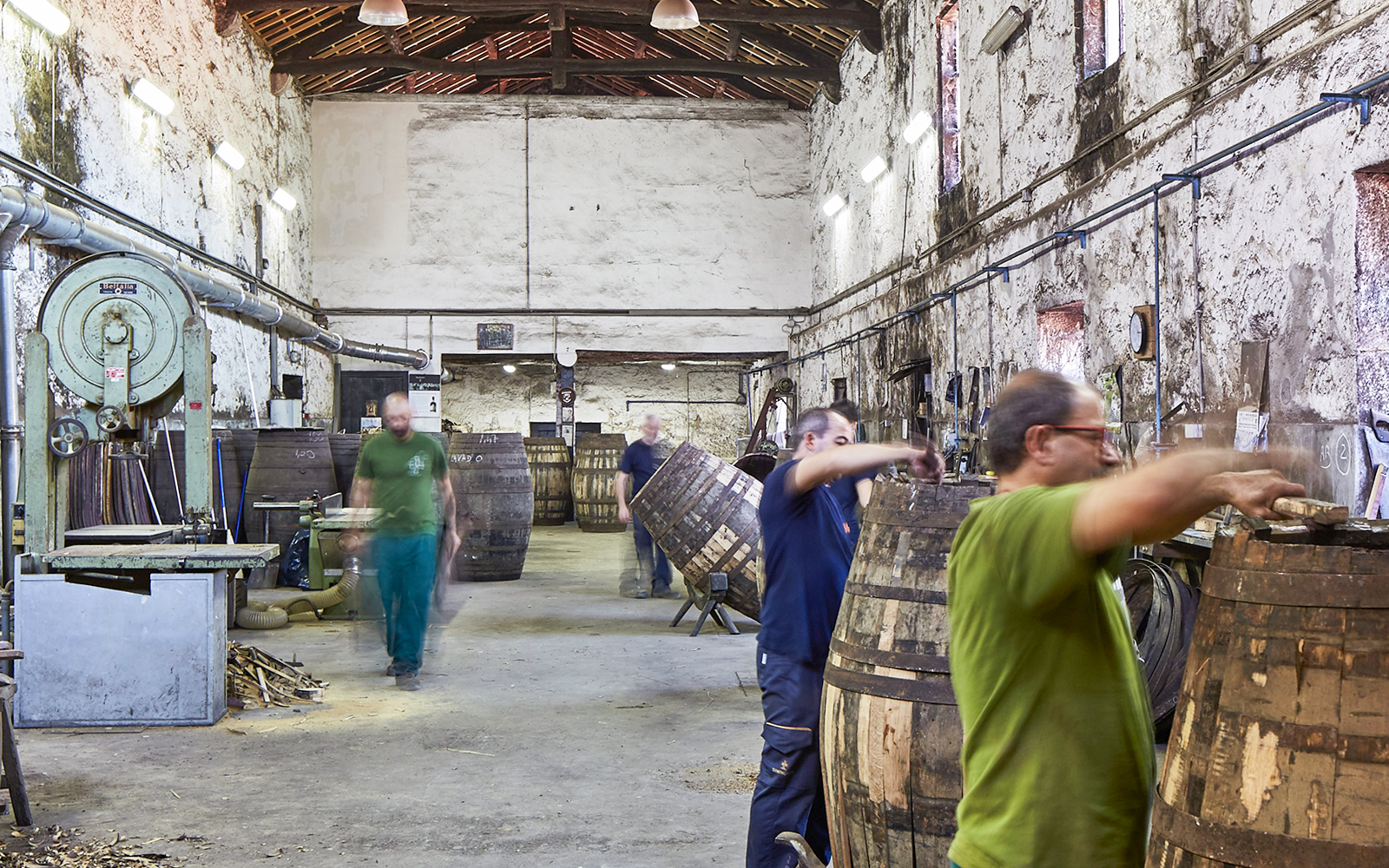 Workers preparing barrels in Cockburn's cellar for English tour and Super Premium tasting.