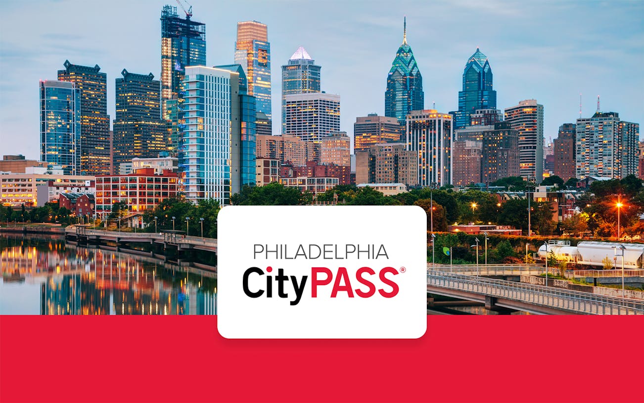 Philadelphia skyline with CityPASS® logo in foreground.