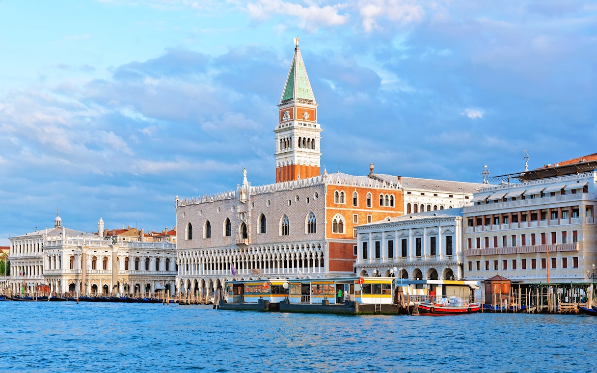 Grand Canal with St Mark's Campanile and Doge's Palace in Venice, Italy.