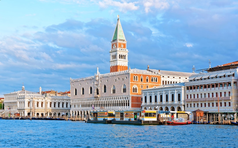Grand Canal with St Mark's Campanile and Doge's Palace in Venice, Italy.