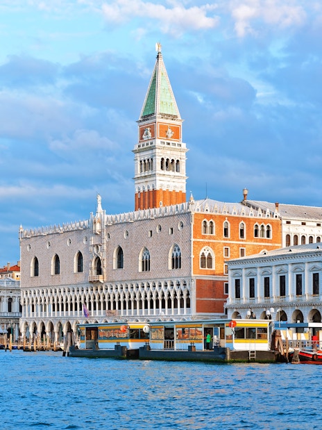 Grand Canal with St Mark's Campanile and Doge's Palace in Venice, Italy.