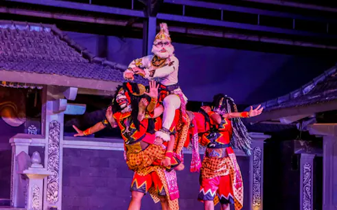 Ramayana Ballet performers in traditional costumes at Purawisata, Yogyakarta, Indonesia.