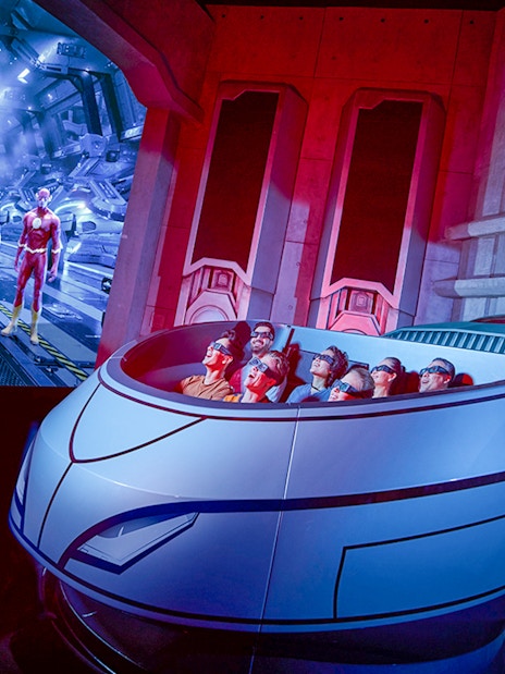 Visitors on a 3D ride at Warner Bros. World Abu Dhabi, Yas Island.