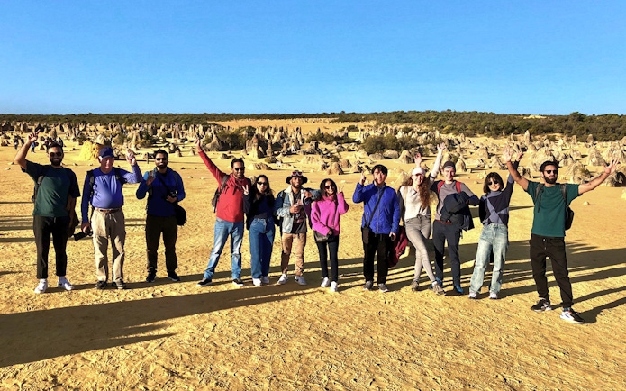 Group of tourists at Pinnacles Desert during 1-Day Guided Tour from Perth.
