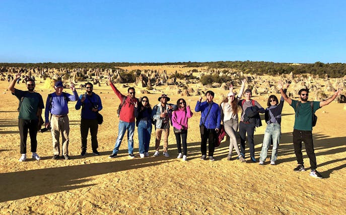 Group of tourists at Pinnacles Desert during 1-Day Guided Tour from Perth.