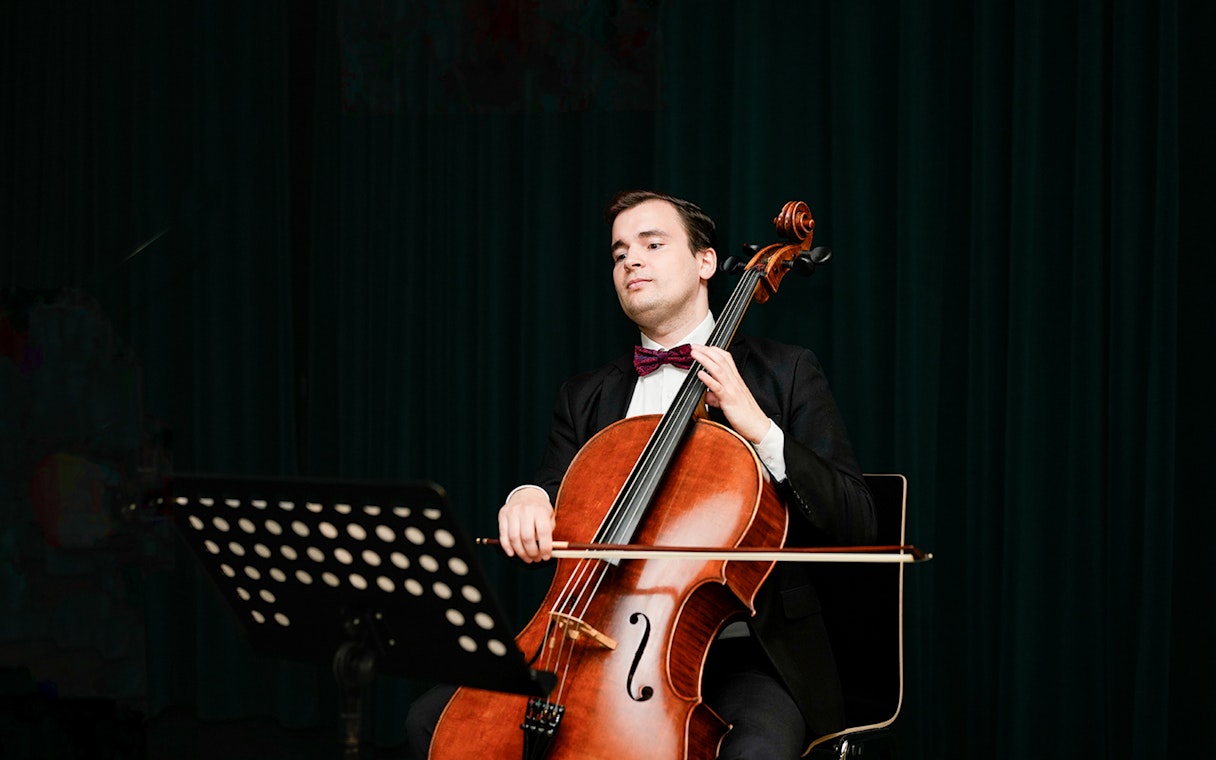 Cellist performing at Mozart & Beethoven Concert, Haus der Musik.