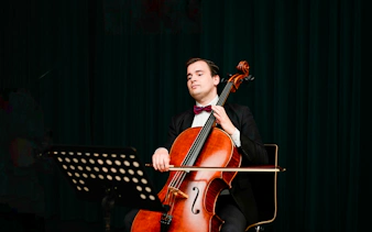 Cellist performing at Mozart & Beethoven Concert, Haus der Musik.