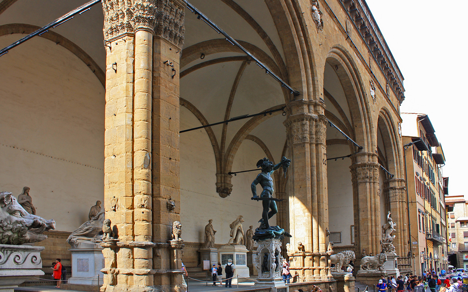 David and Michelangelo sculptures at the Palazzo Vecchio Museum entrance
