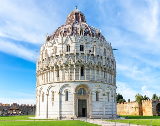 The round shaped Baptistery of Pisa near the Leaning Tower