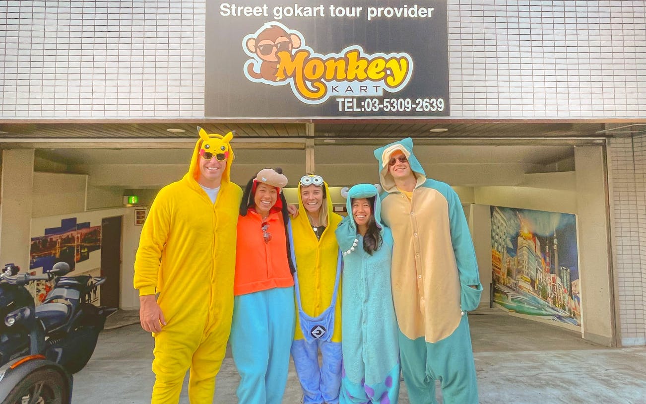 Group in costumes at Tokyo go-kart tour provider, Shibuya.