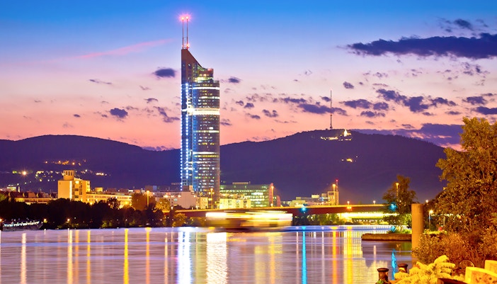 Danube river coastline evening view