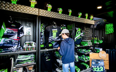 Woo 222 merchandise display at Energylandia Theme Park, Zator, Poland.