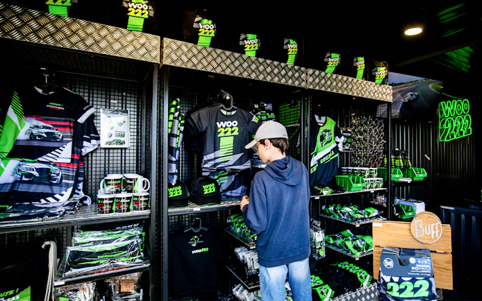 Woo 222 merchandise display at Energylandia Theme Park, Zator, Poland.
