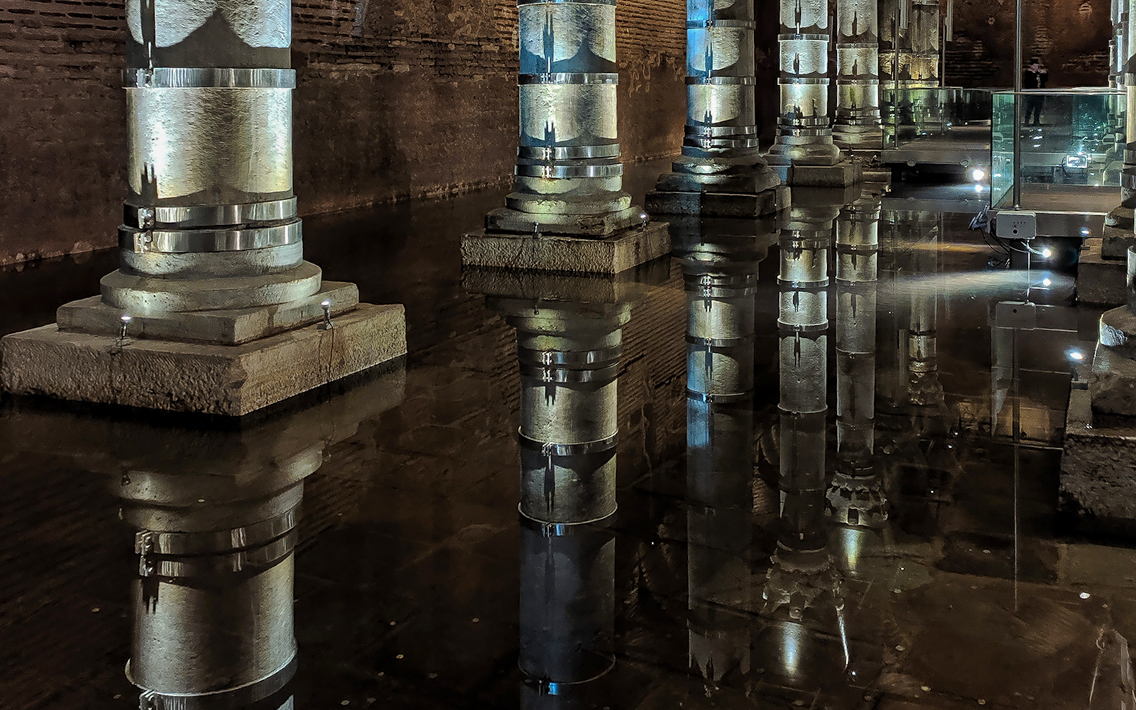Theodosius Cistern columns reflecting in an underground pool, Istanbul.