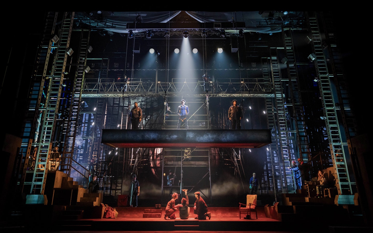 Stage performance of "The Last Ship" in Brisbane with actors on an industrial set.