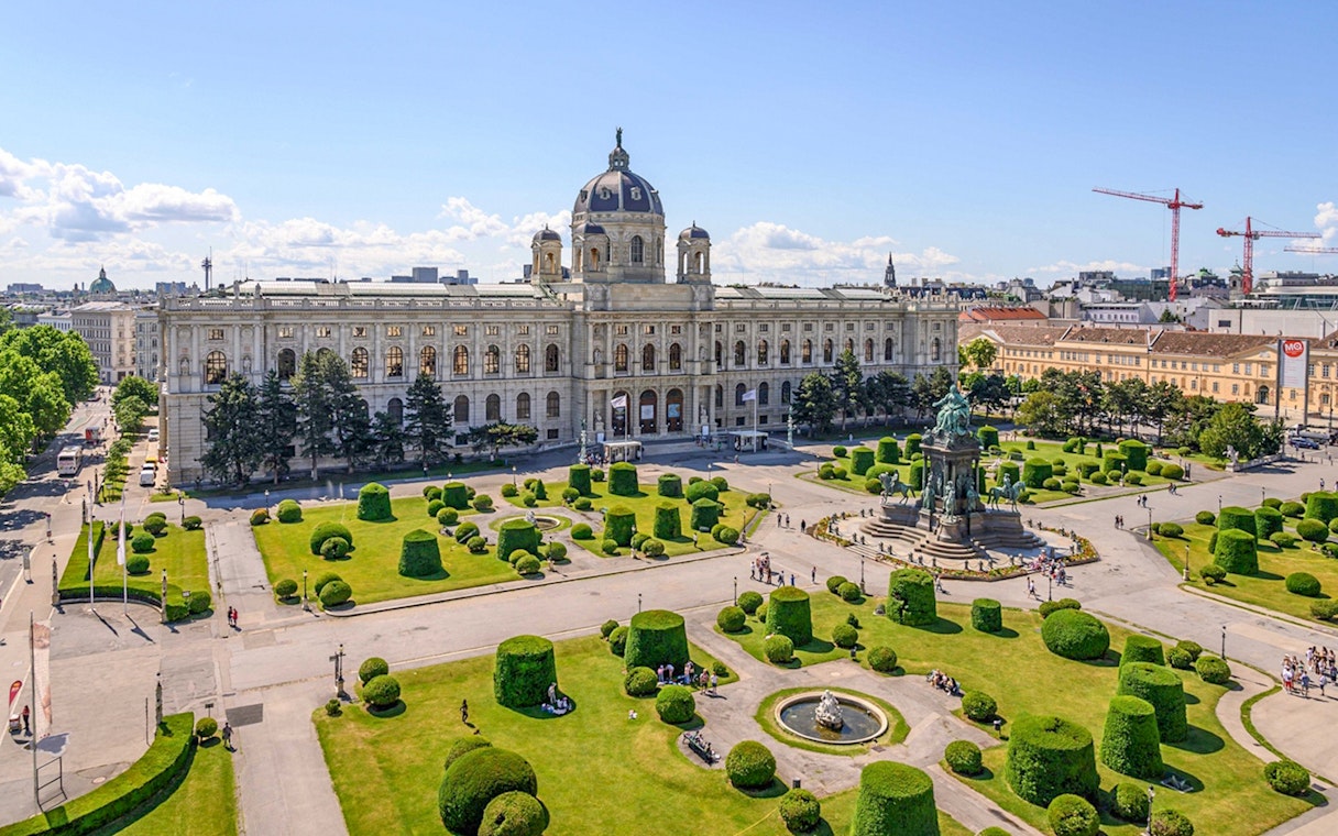 Aerial view of the Natural History Museum and Maria-Theresien-Platz in Vienna.