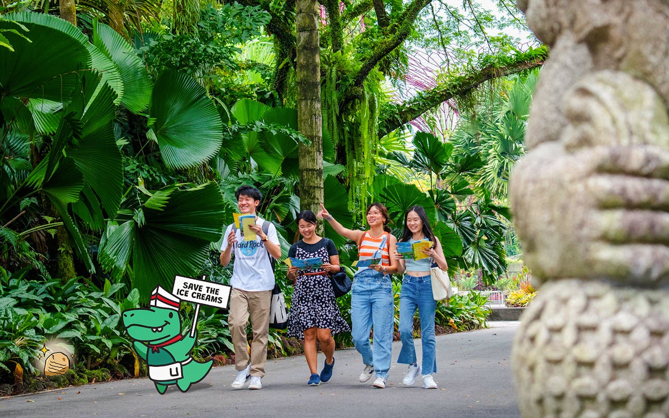 Group exploring lush garden during RANSACK PUZZLE HUNT: The Meltdown Menace.
