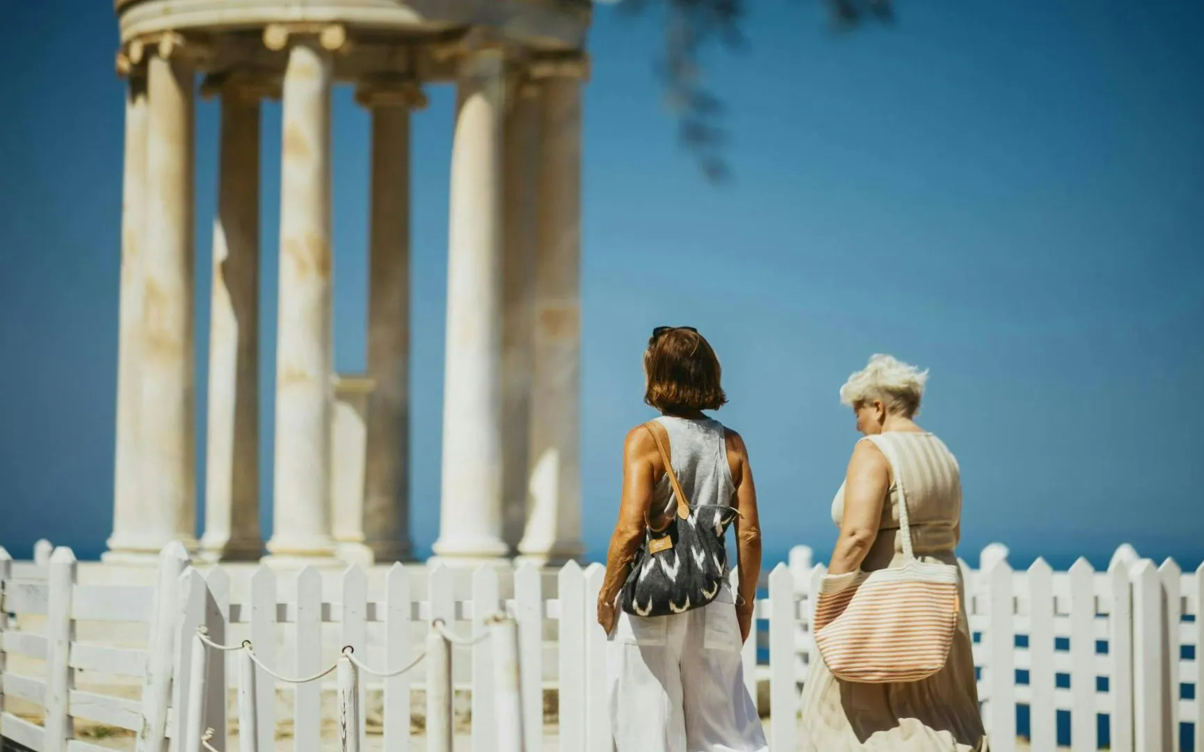 Visitors at Son Marroig marble pavilion, Mallorca, Spain.