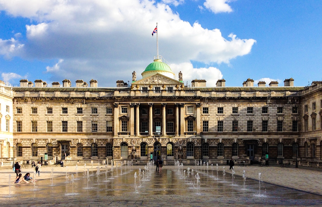 Somerset House courtyard with fountains, Fleet Street, London.