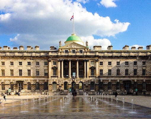 Somerset House courtyard with fountains, Fleet Street, London.
