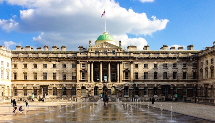 Somerset House courtyard with fountains, Fleet Street, London.
