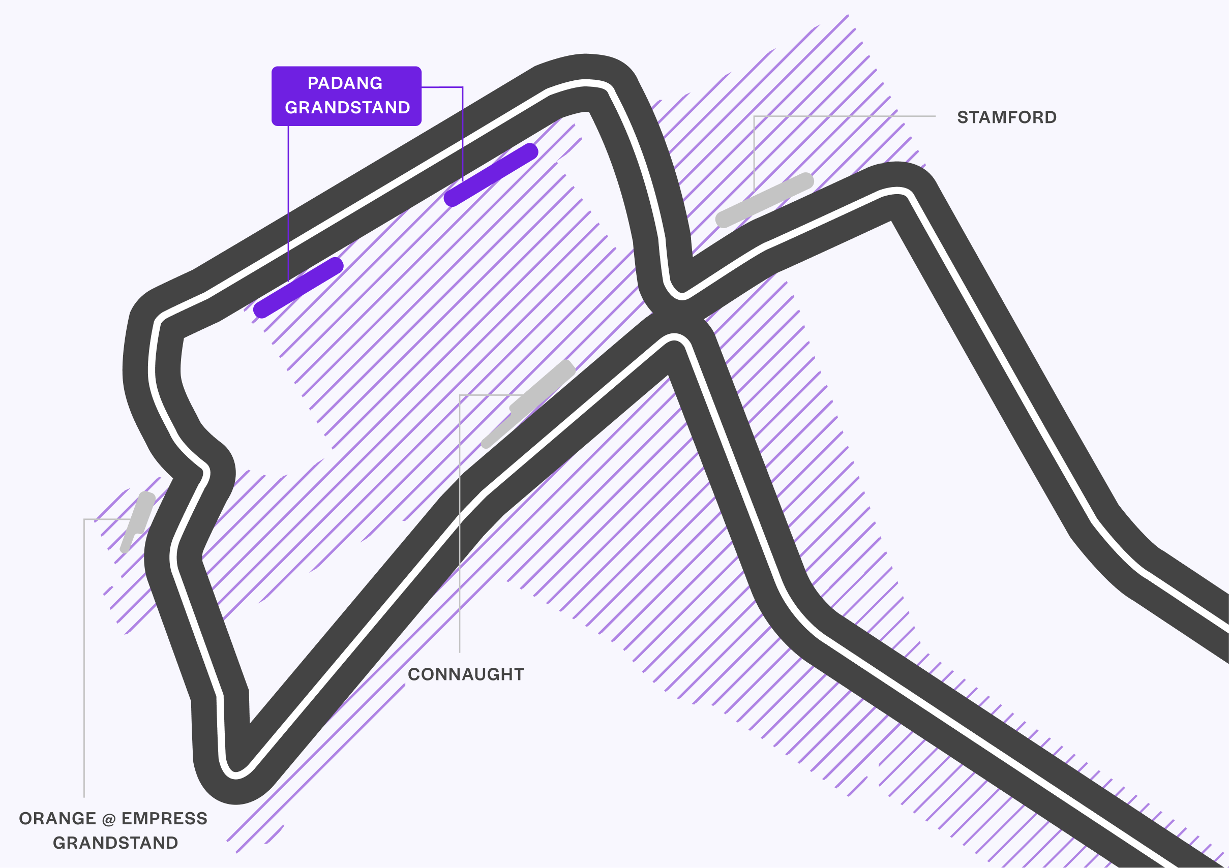 Map of Padang Grandstand location on Singapore GP Formula 1 circuit.