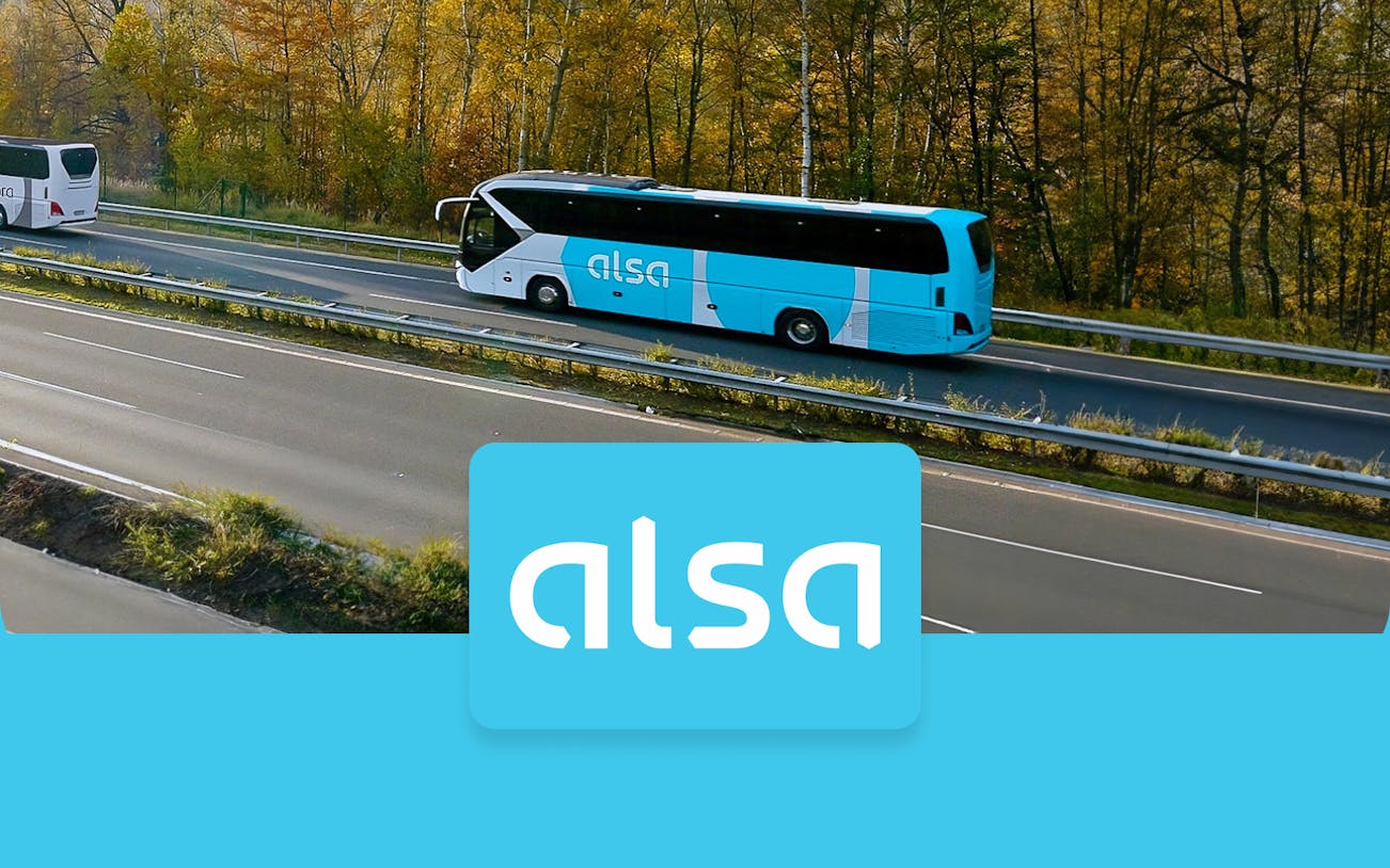 Alsa bus on highway, Granada Airport to Granada Bus Station route.