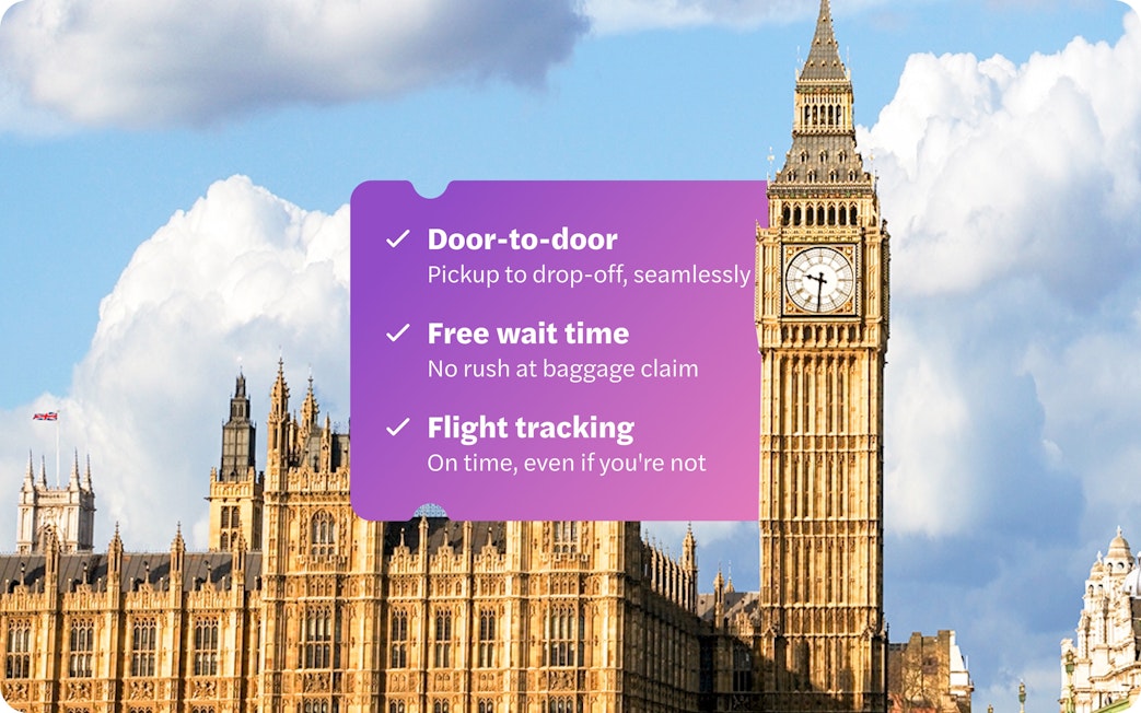 Big Ben and Palace of Westminster viewed from South Bank, London with service features overlay.