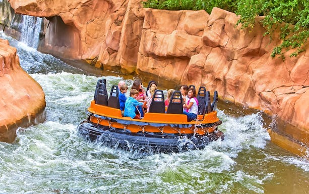 Tourists enjoy Radja River rapids ride at Walibi Belgium.