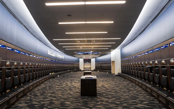 Dallas Cowboys locker room inside The Star in Frisco, Texas.