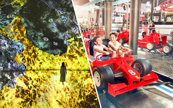 teamLab Phenomena art installation and children in Ferrari World Abu Dhabi ride