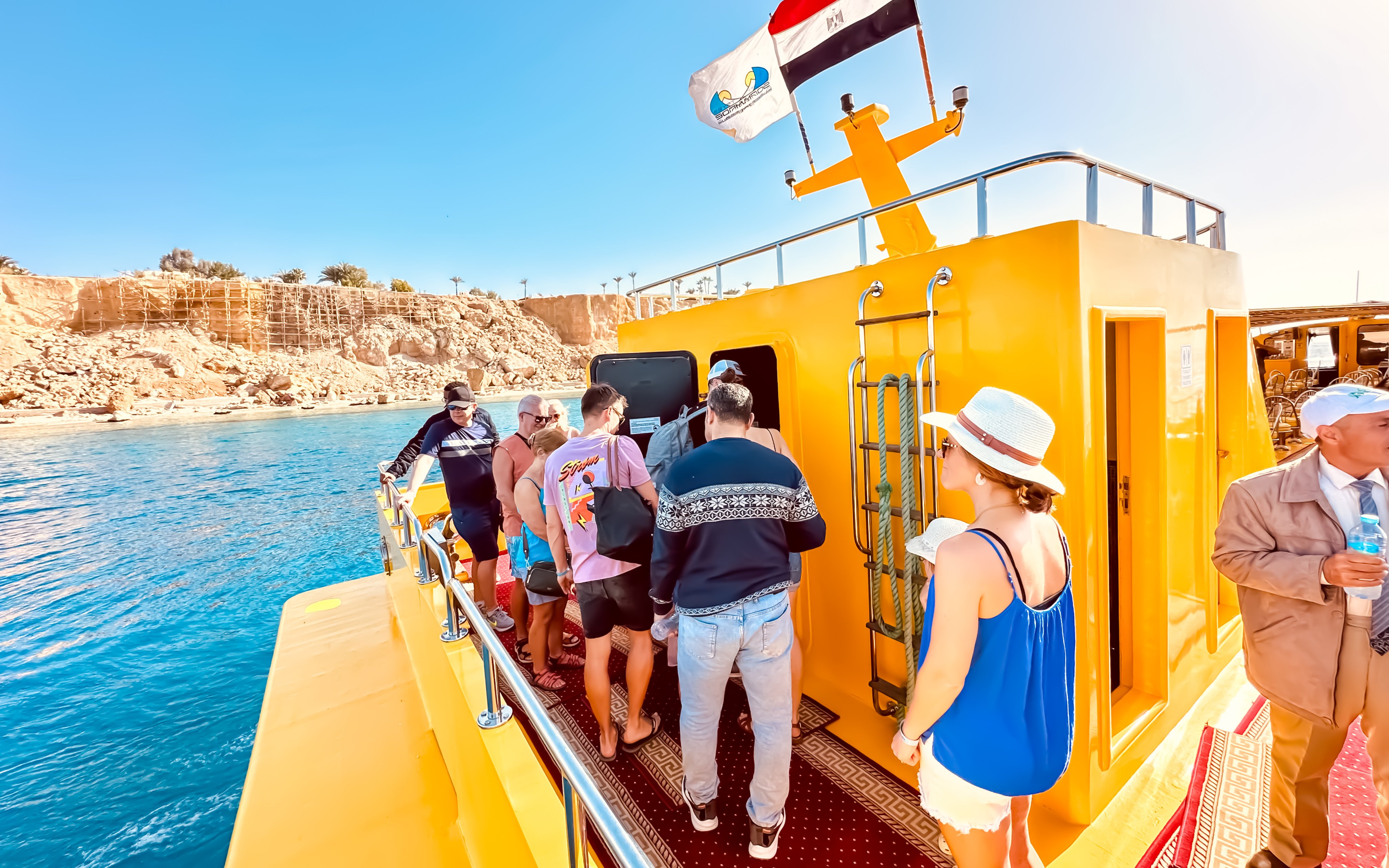 People queuing to board the Royal Seascope Submarine in Hurghada.