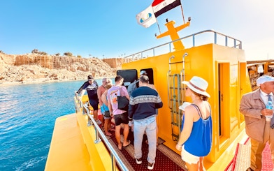 People queuing to board the Royal Seascope Submarine in Hurghada.