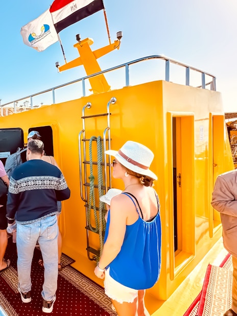 People queuing to board the Royal Seascope Submarine in Hurghada.