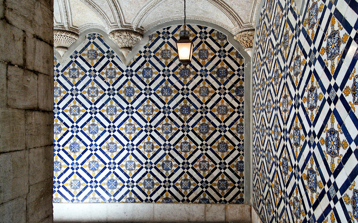 Decorative blue and white tiles at the National Tile Museum, Lisbon.